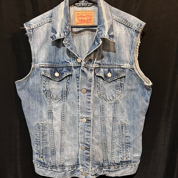 (VC) Vintage 1999 Levis 501 Red Tab Jean Trucker Vest - Picture 1 of 7